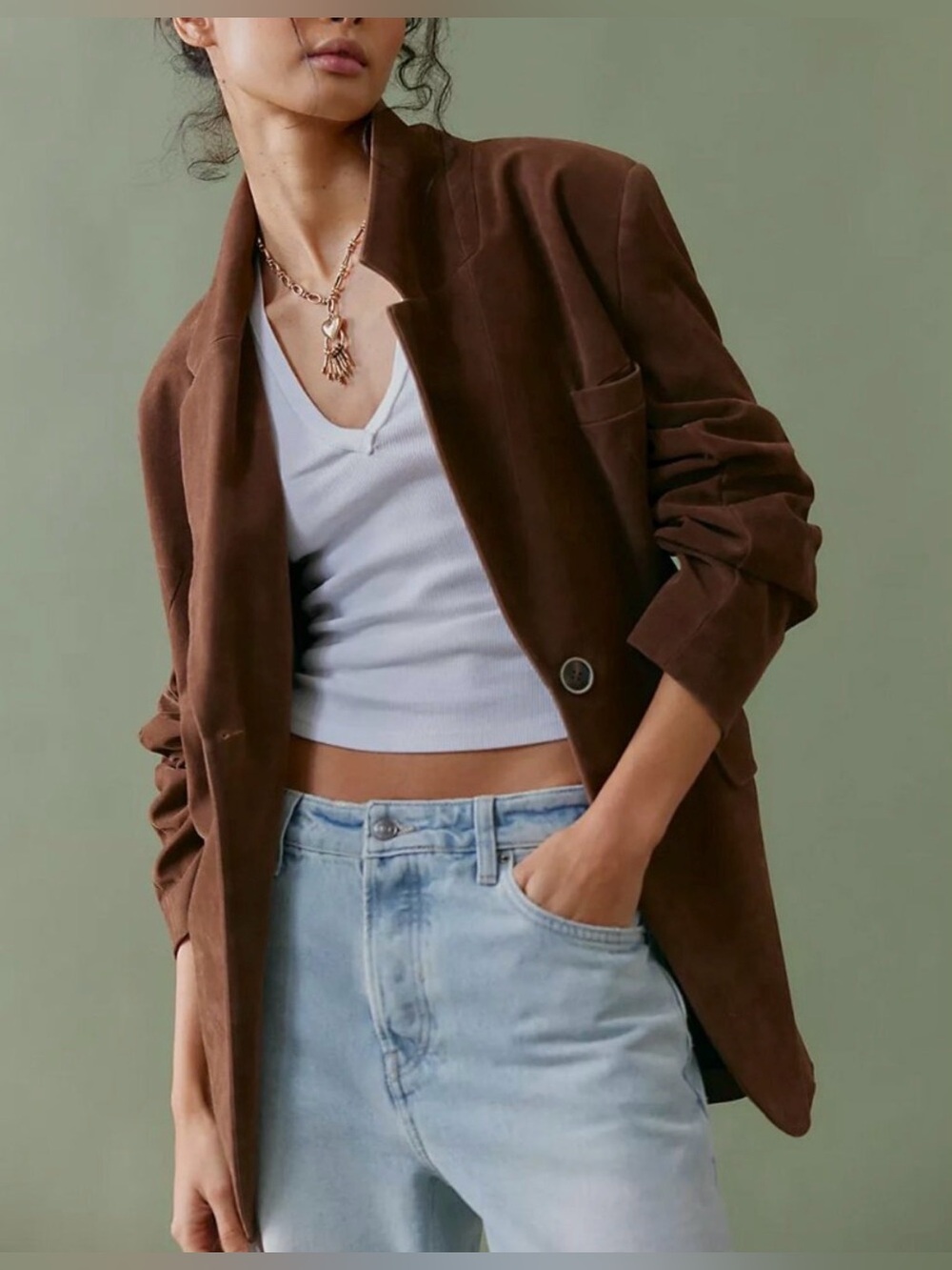 FREE PEOPLE NWT Paper Cut Vegan Suede Blazer / Brown Bear